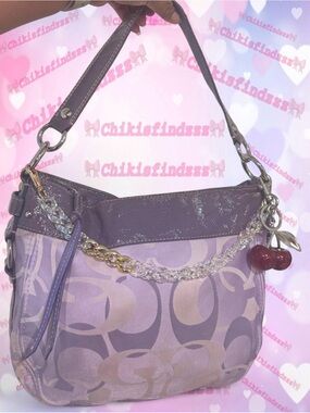 Coach Lavender Zoe Purple Patent Leather Signature Hobo Bag